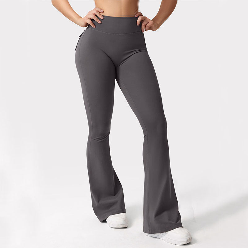 Women's High-Waisted Cargo Flare Workout Leggings with Pockets - Image 6