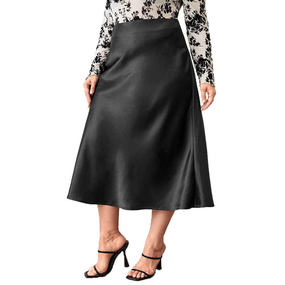 High Waist Satin A-Line Skirt Elegant Commuter Midi