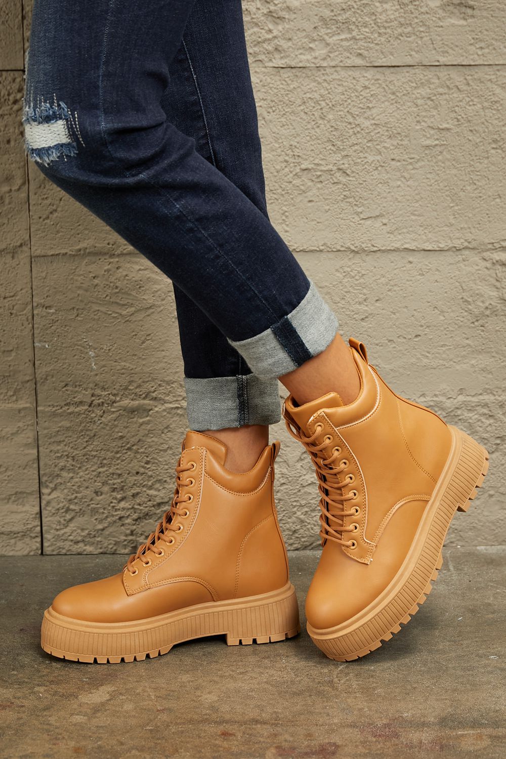 East Lion Corp Platform Combat Boots | Leather Lace-Up Booties