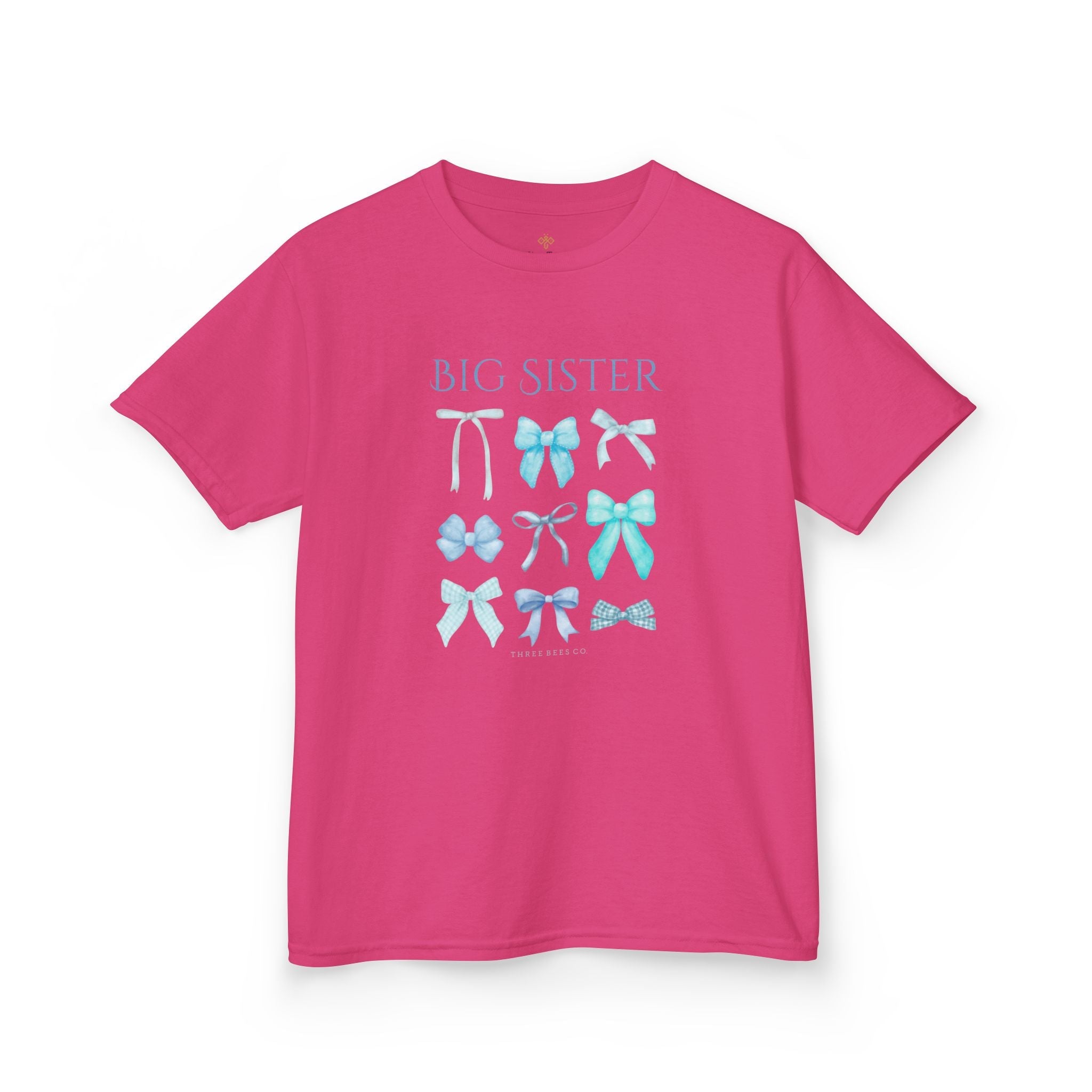 Bee the Best Big Sister Blue Bows Girls Short Sleeve Youth Hive Tee