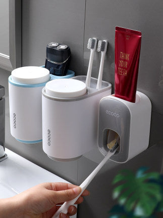 Modern Wall Mounted Automatic Toothpaste Dispenser & Storage Set