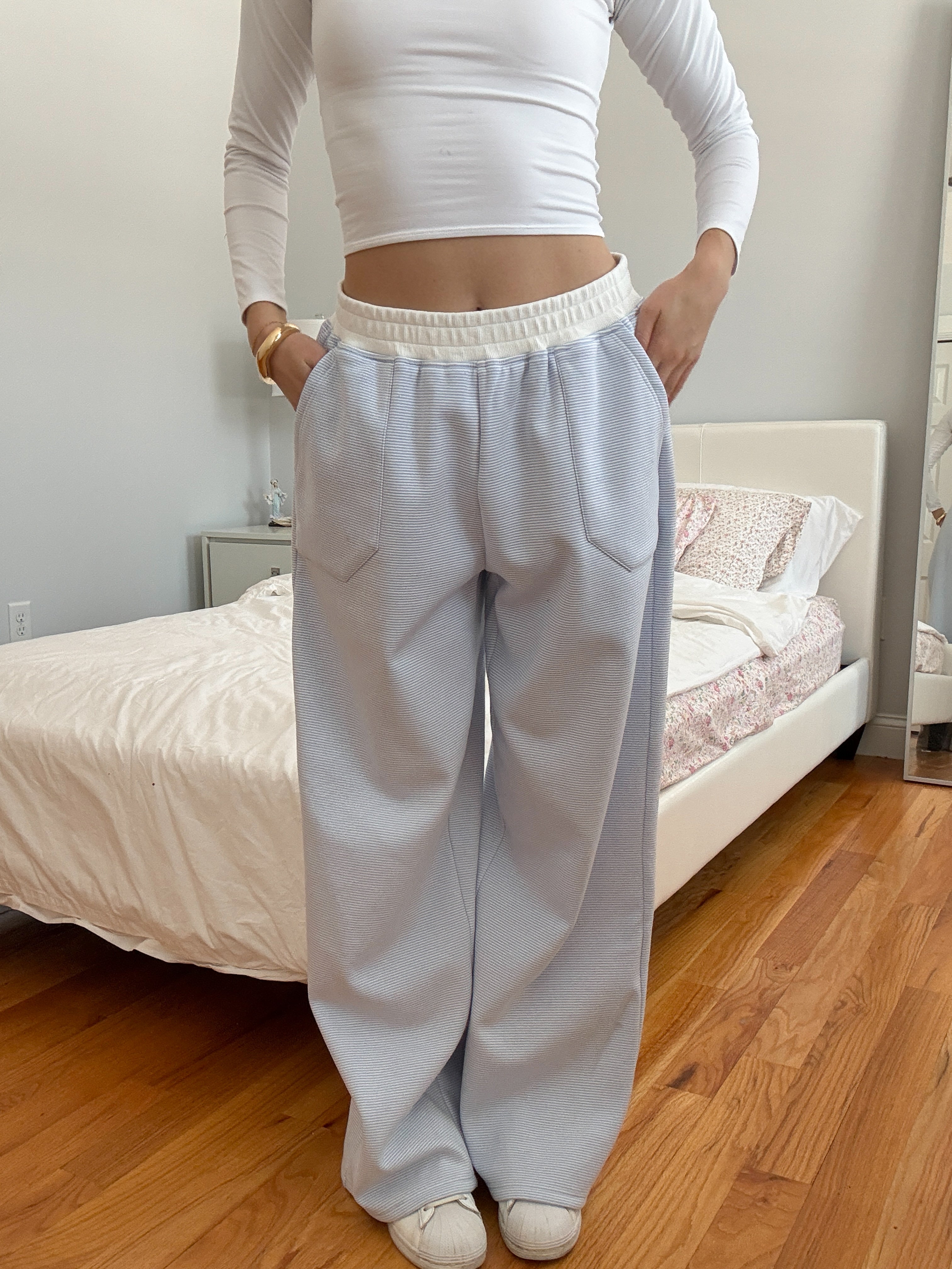 Blue and White Mini Striped Unisex Sweatpants Lounge Bottoms