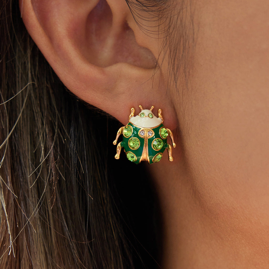 Colorful Insect Stud Earrings with Zircon Accents