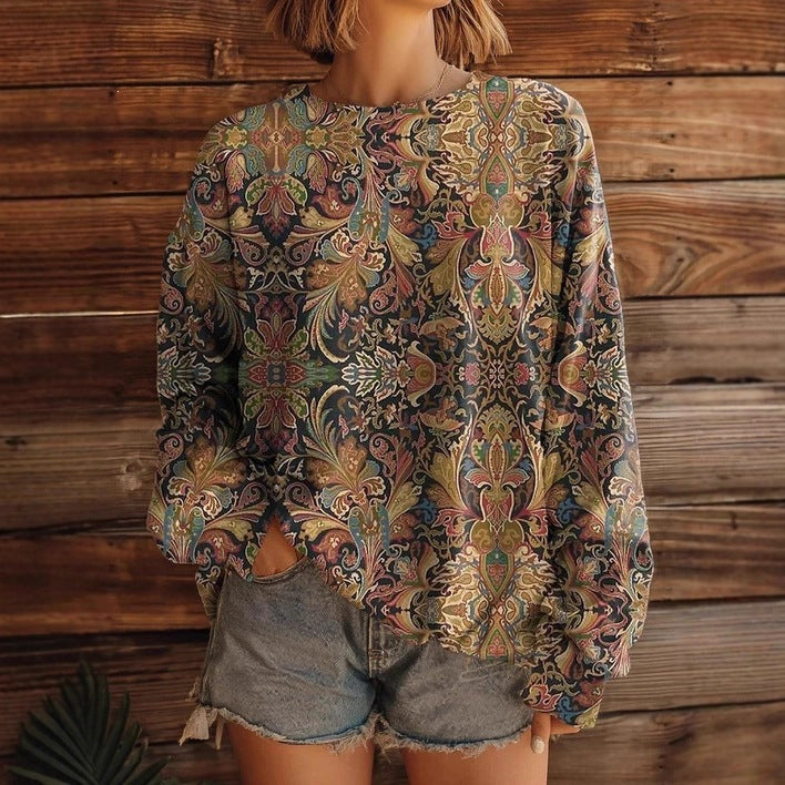 Women’s Printed Crew-Neck Sweatshirt Long Sleeve Casual Top