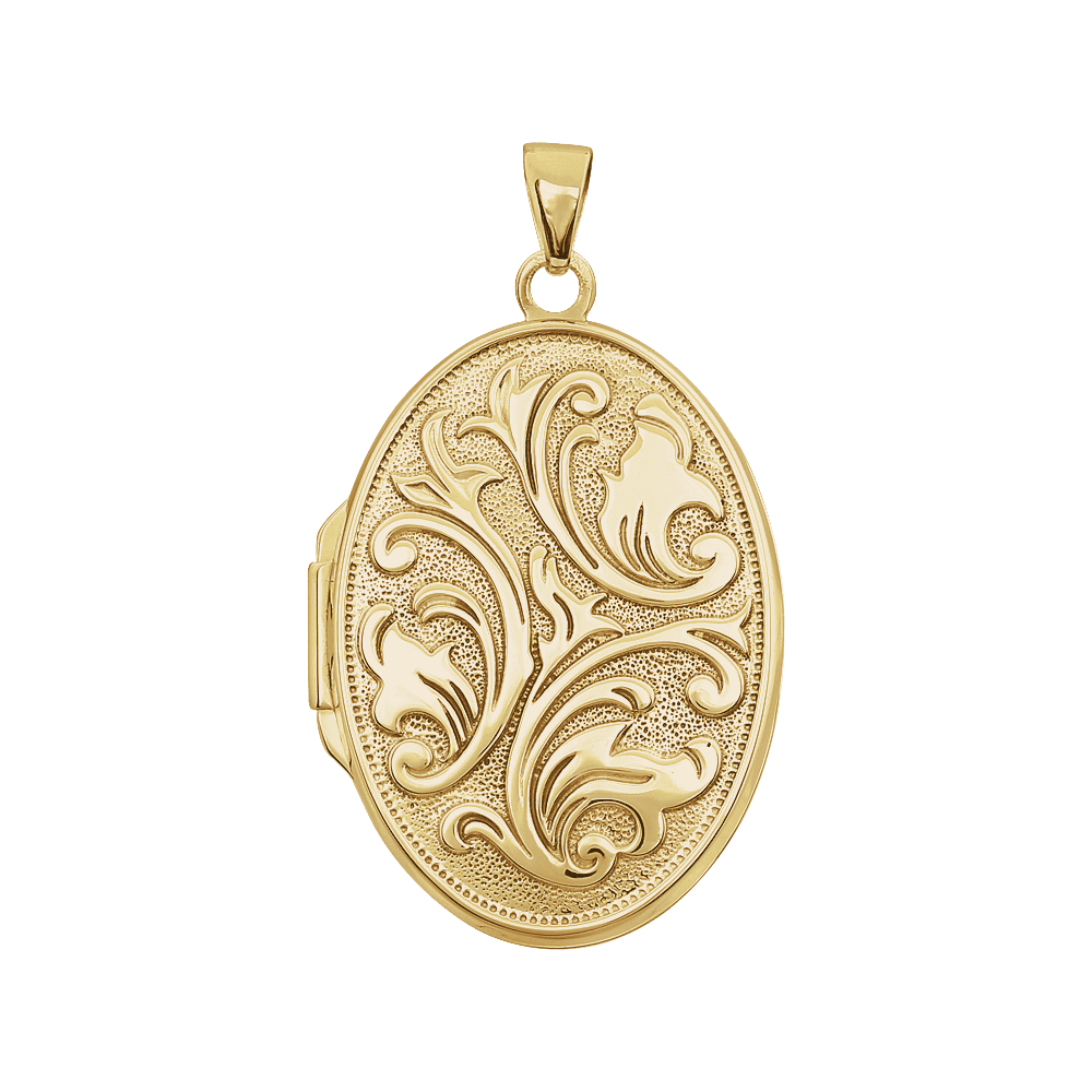 14K Yellow Gold Embossed Oval Locket Pendant – Vintage Solid Gold Photo Locket