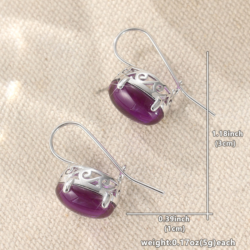 Vintage Oval Stone Drop Earrings Silver Tone Brass Women Daily Party Fashion Jewelry Elegant Versatile