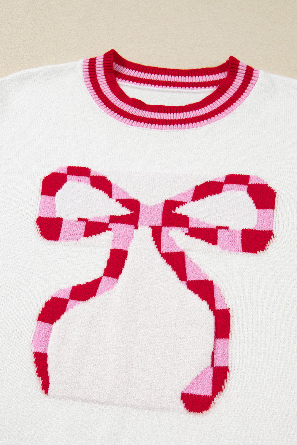 White Striped Bow Graphic Drop Shoulder Sweater