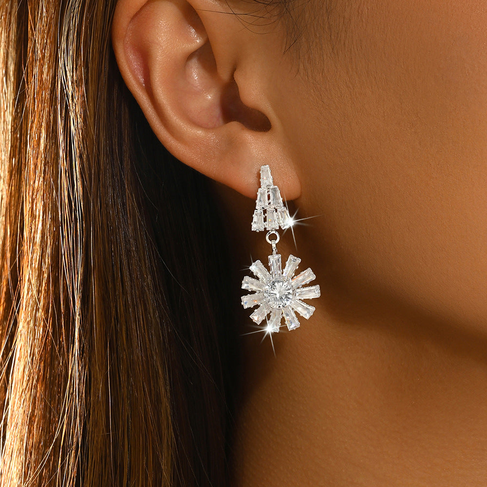 Womens Sweet Floral Rhinestone Stud Earrings,Costume Earrings For Daily Party Wear