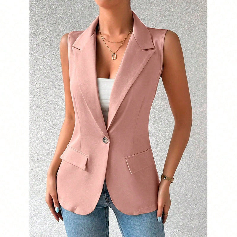 Women's Tailored Sleeveless Vest Blazer in Apricot