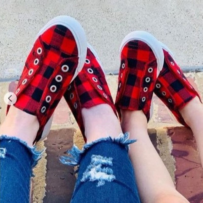 Women's Plaid Canvas Slip-On Sneakers - Black & Blue Options - Image 3
