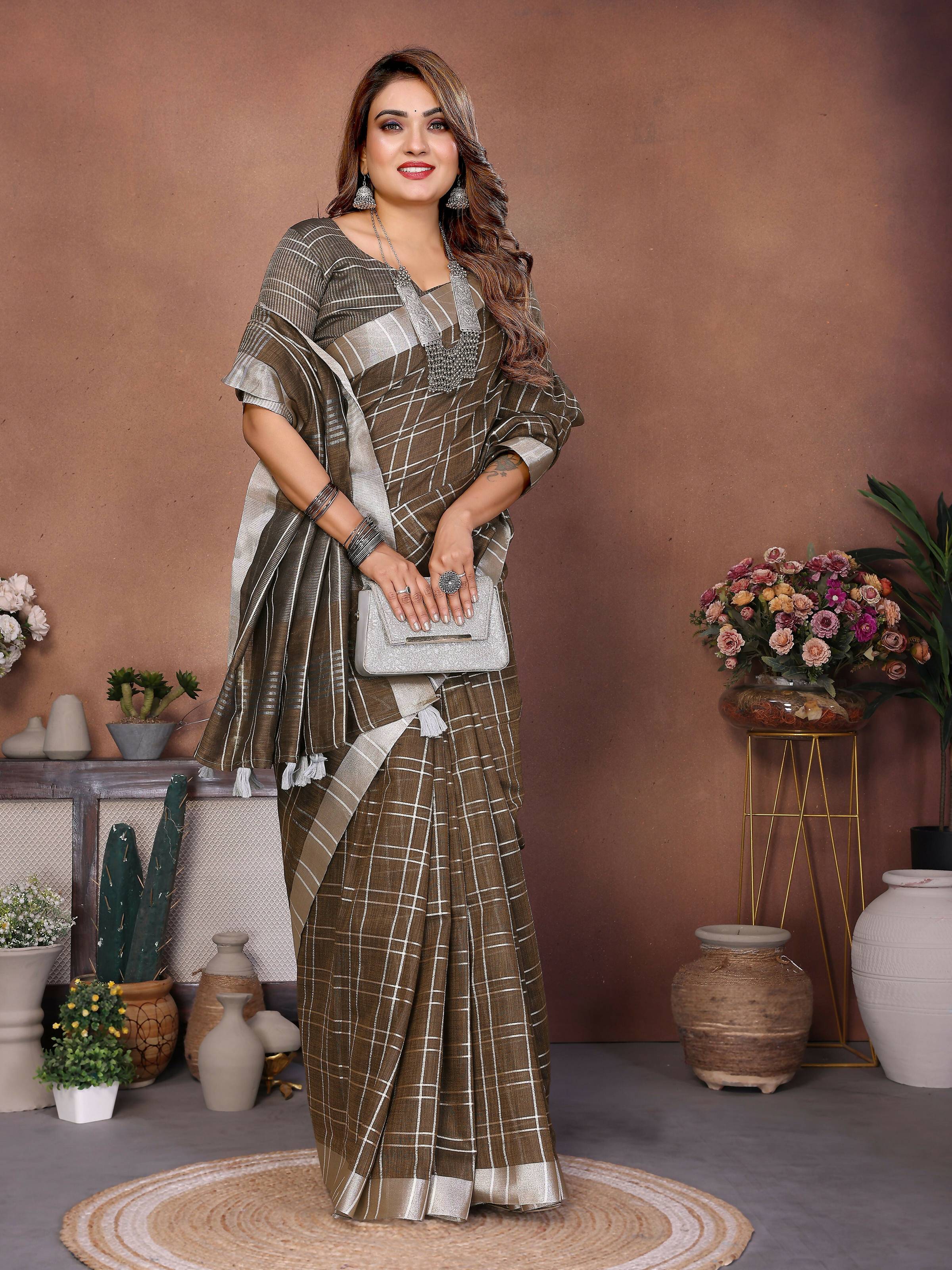 Light Brown Linen Weaving Saree with Elegant Traditional Drape