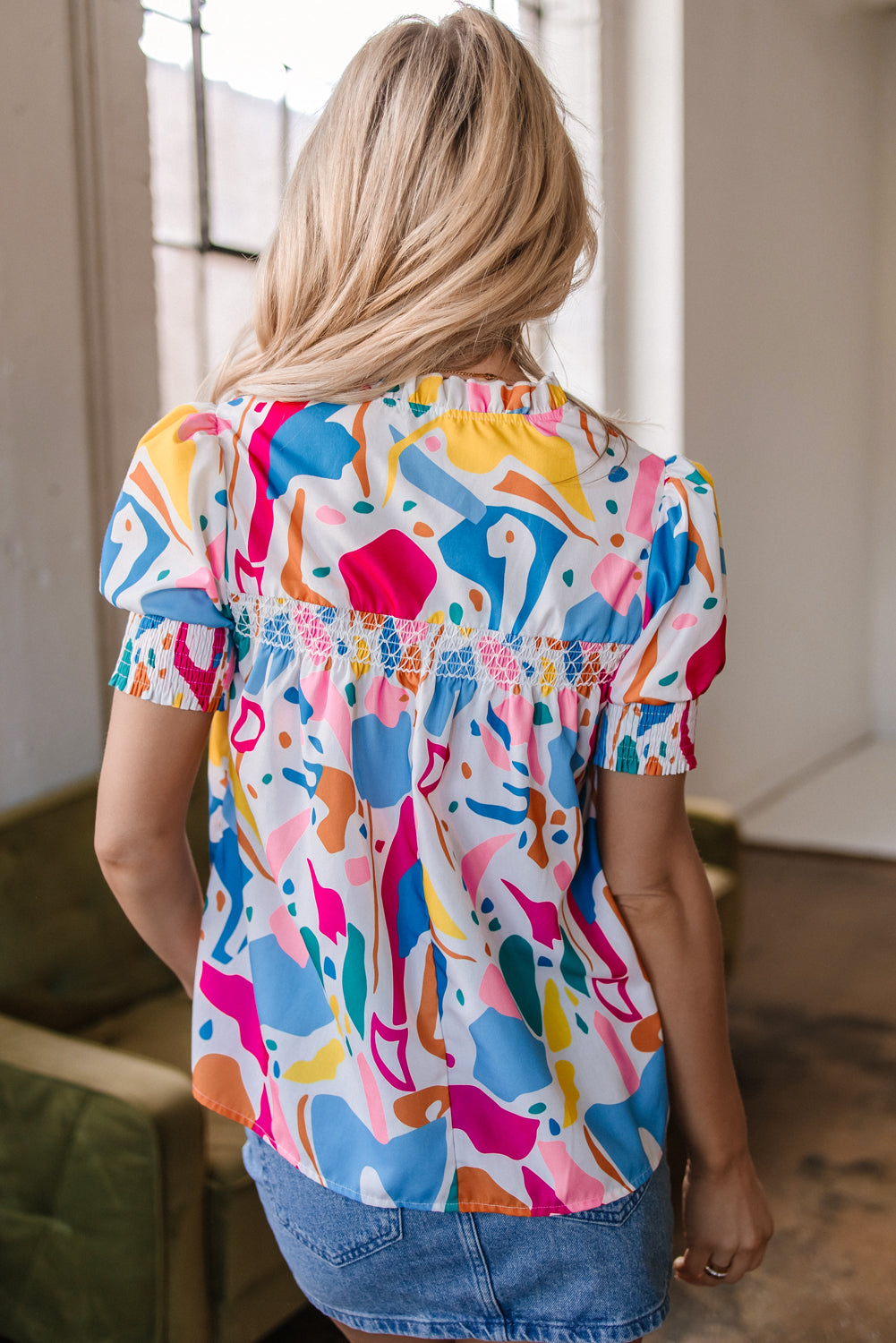 Harper Shirred Short Sleeve Blouse