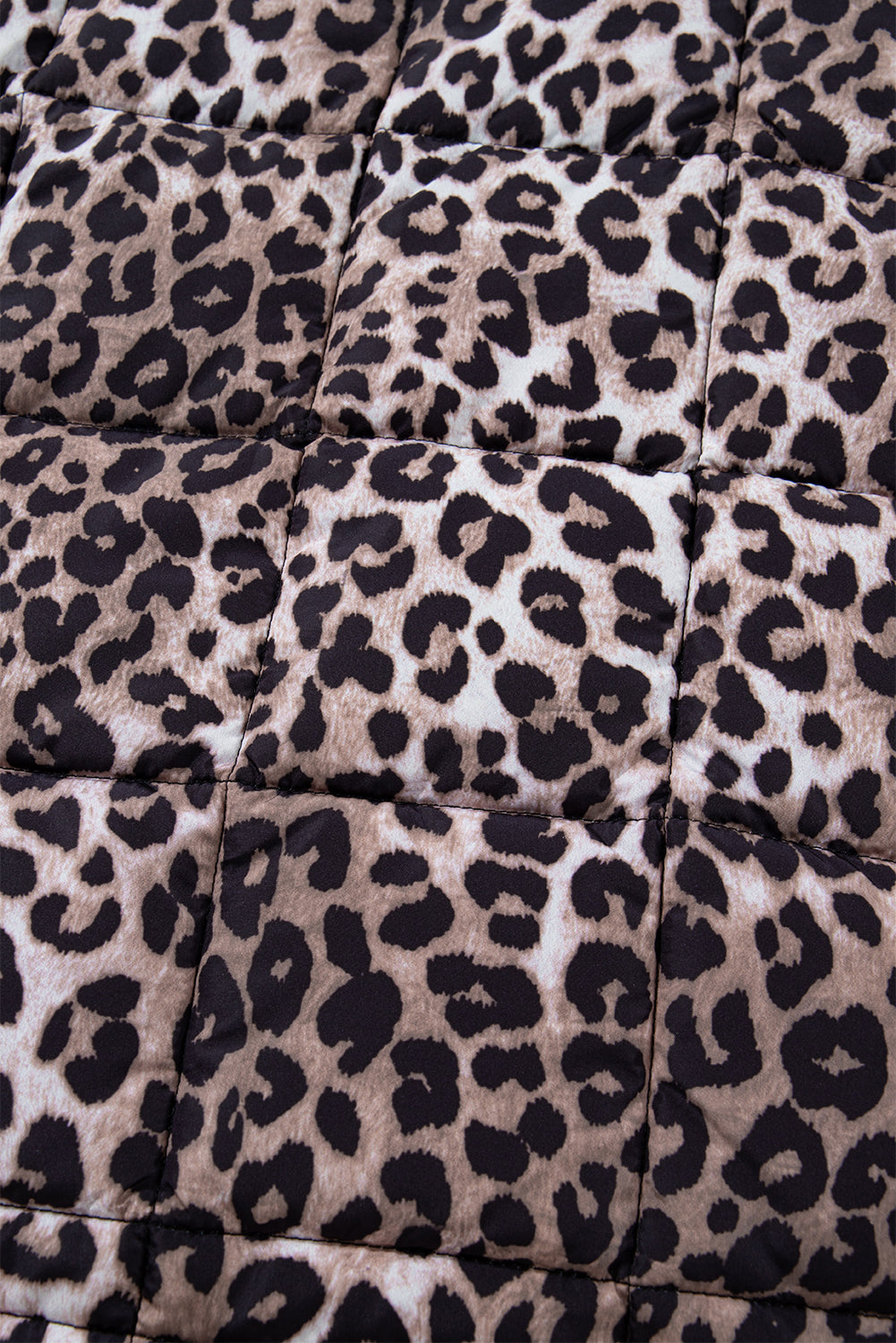 Leopard Quilted Sleeveless Zip Up Puffer Vest