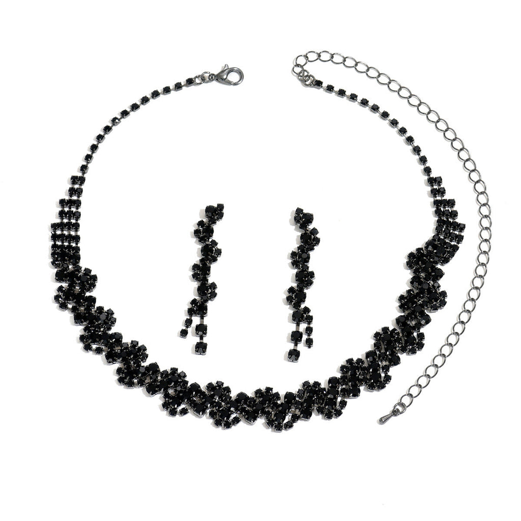 Full Diamond Jewelry Multi-Color Cross-Border European And American Necklace Earrings Set Bridal Ring New Two-Piece Set Fashionable Winter Accessories