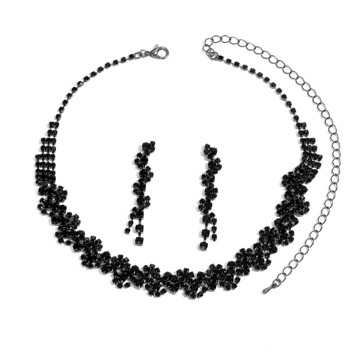 Full Diamond Jewelry Multi-Color Cross-Border European And American Necklace Earrings Set Bridal Ring New Two-Piece Set Fashionable Winter Accessories