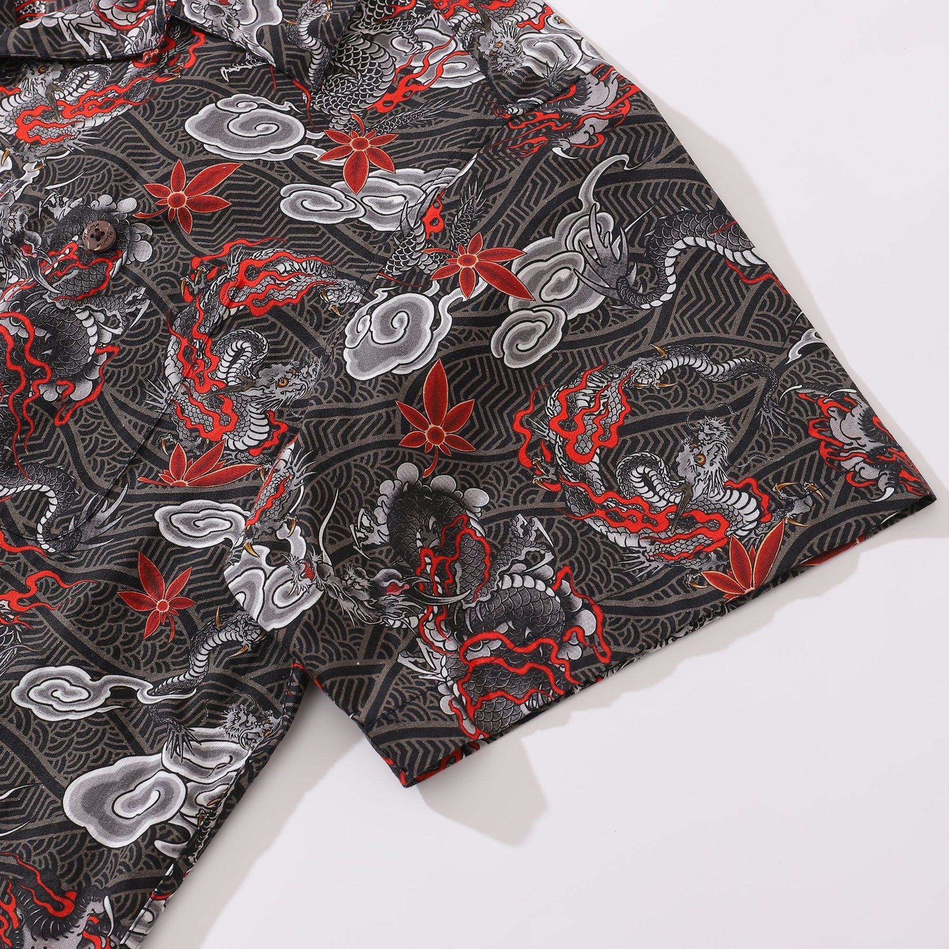 The Dragon's Flight Print Short Sleeve Cotton Camp Collar Shirt
