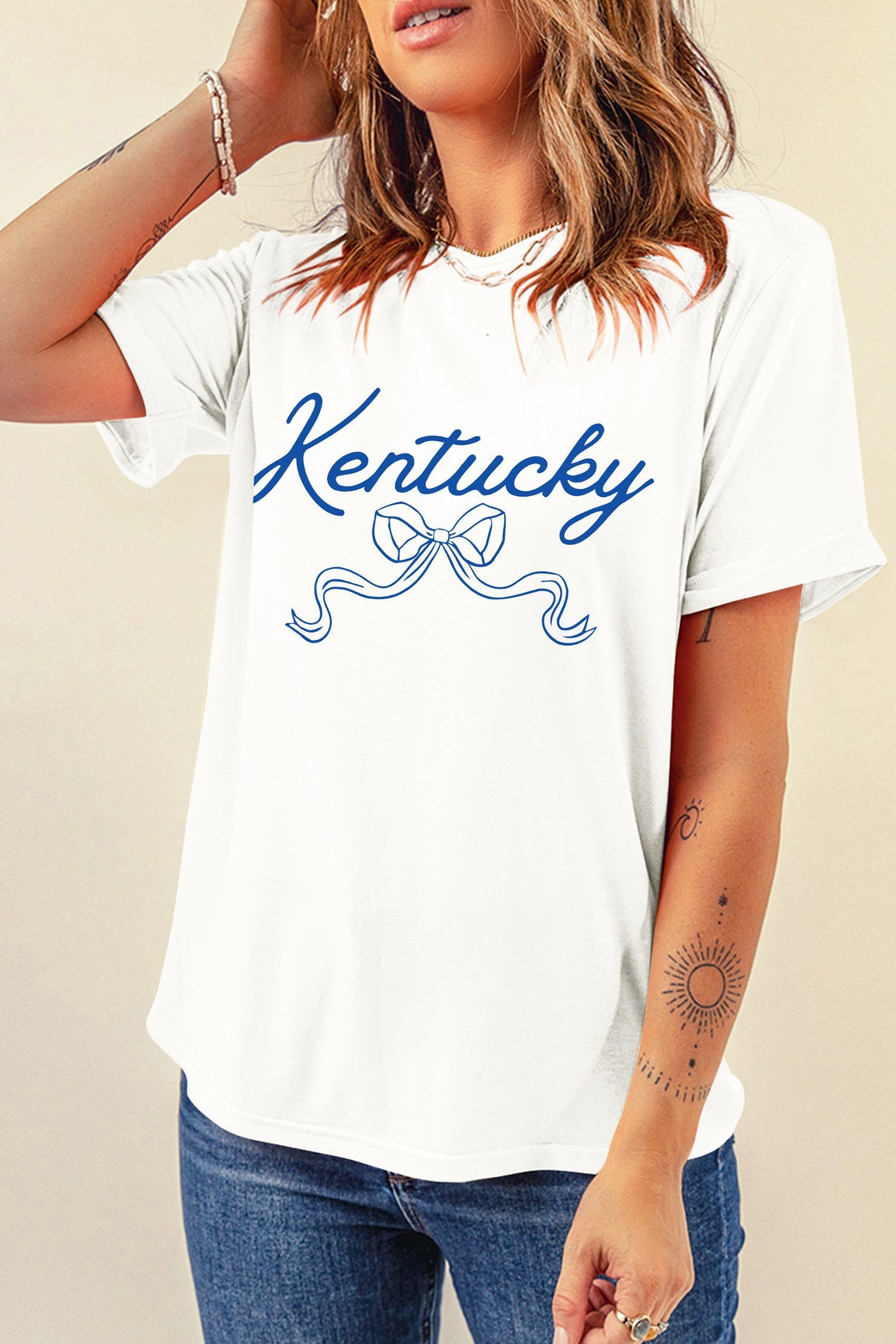 White Kentucky Bow Printed Casual T-Shirt | Cotton Blend