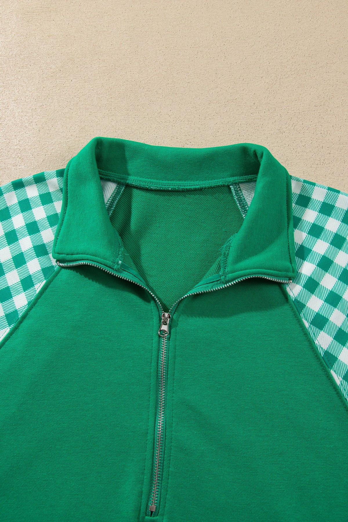 Gingham Patchwork Half-Zip Pullover & Shorts Set