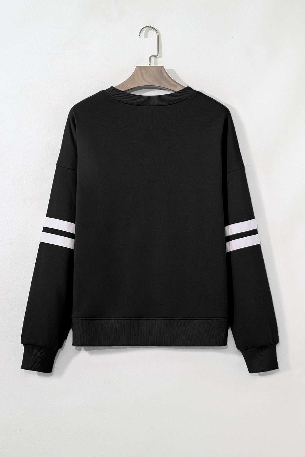 Fiery Red Preppy Striped Sleeve Loose Sweatshirt