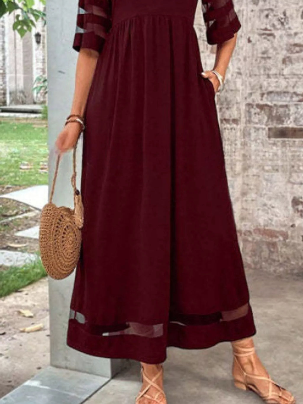 Full Size Round Neck Half Sleeve Dress Plus Size