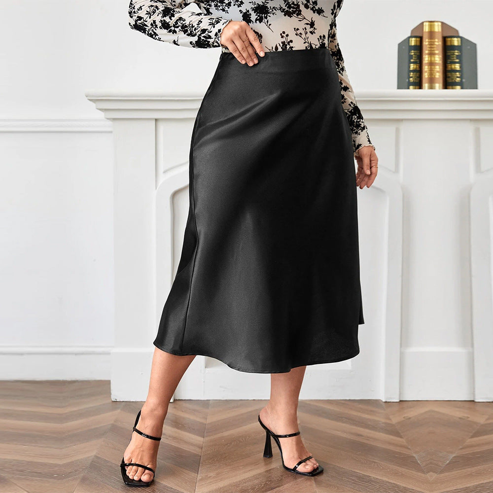 High Waist Satin A-Line Skirt Elegant Commuter Midi