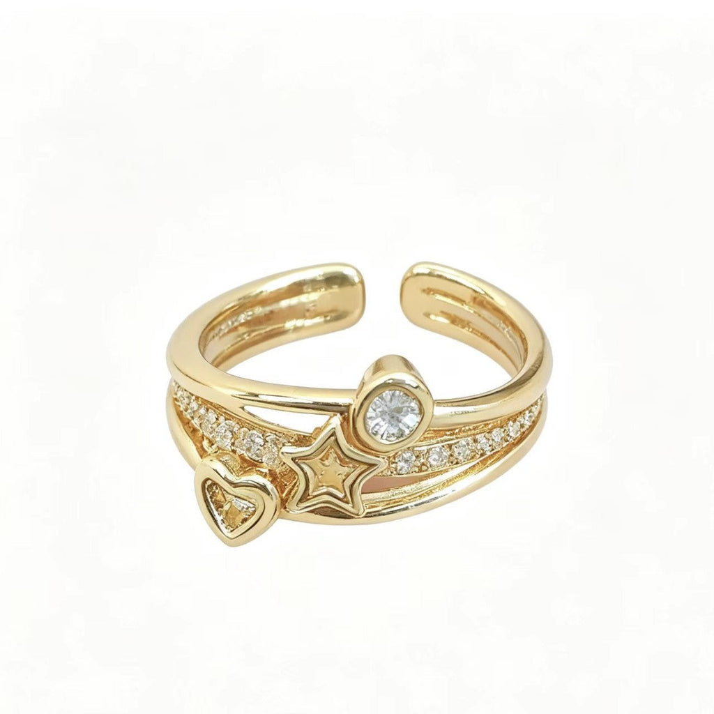Geometric Polka-Dot Diamond-Studded Ring in Gold Tone