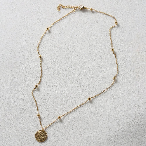 18K Gold Embossed Round Disc Necklace Minimalist Pendant Jewelry