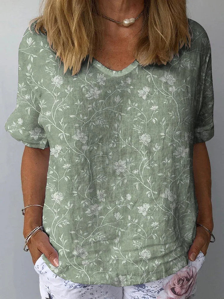 Artistic Retro Floral Print Pullover Top – Chinese Style Blouse