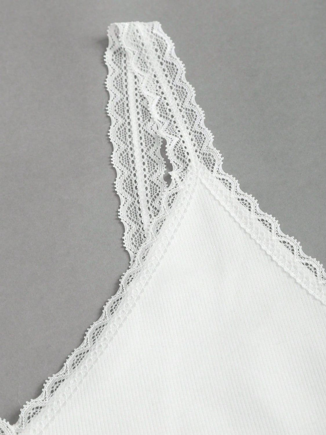 White Lace Trim V-Neck Tank Top with Wide Straps - Image 4
