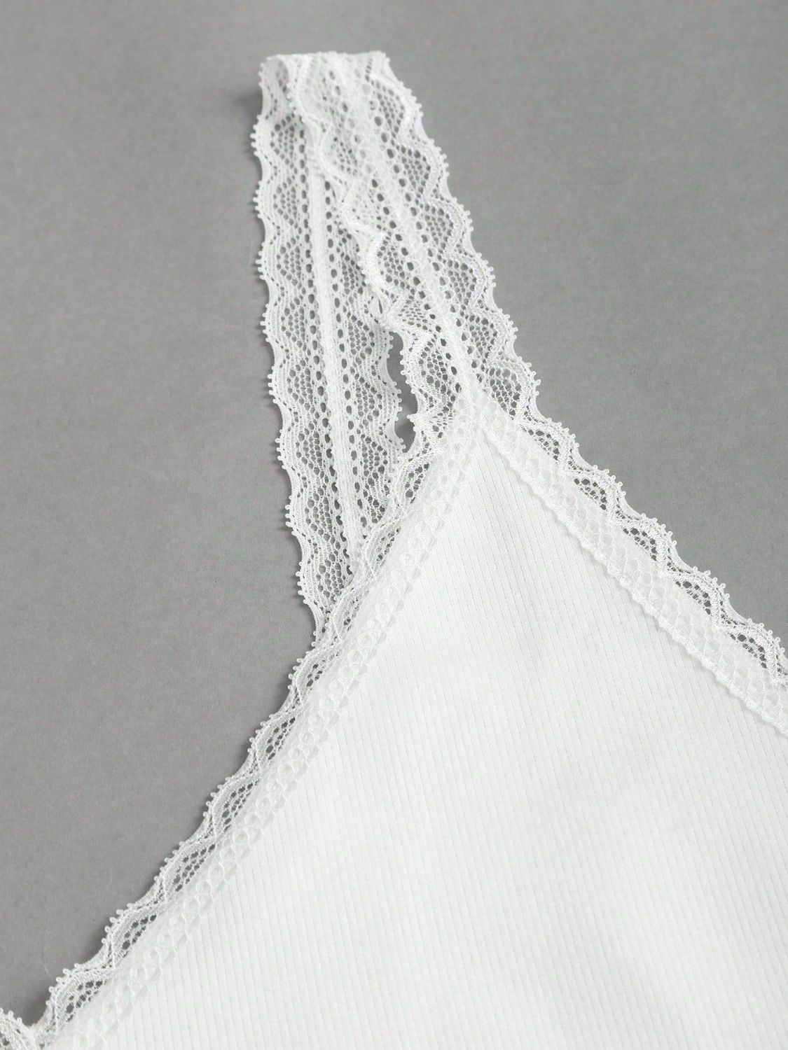 White Lace Trim V-Neck Tank Top with Wide Straps - Image 4