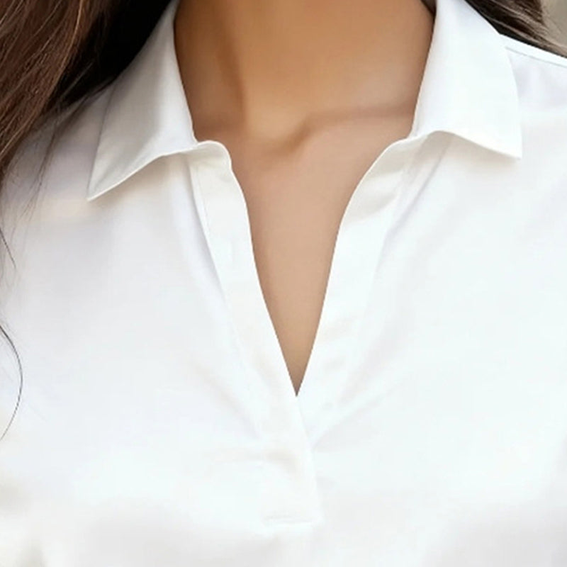 Women's V-Neck Business Casual Long Sleeve Blouse Relaxed Fit - Image 3