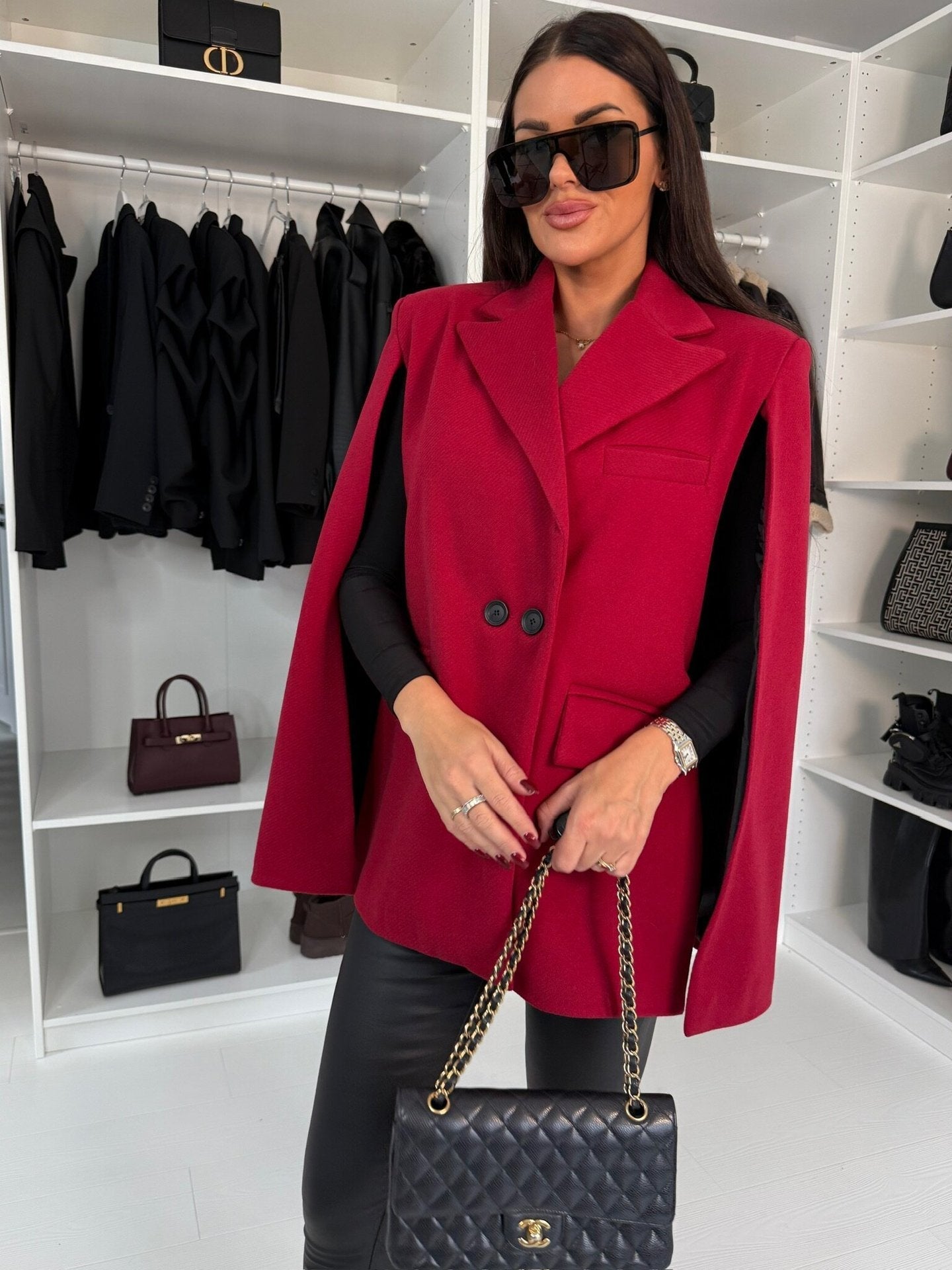 Women’s Solid Color Cape Blazer Open Front Tailored Shawl Coat - Image 7