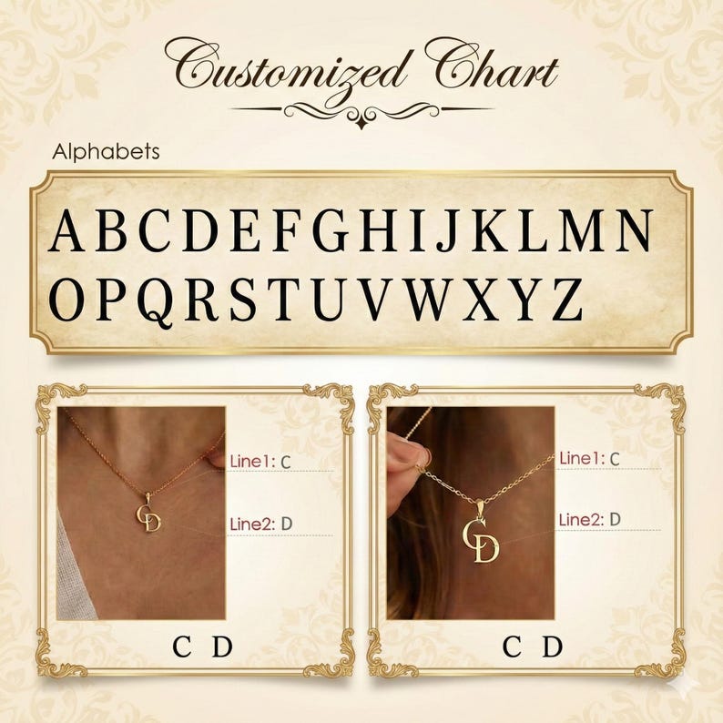 Custom Interwoven Double Letter Pendant Necklace in Gold Tone