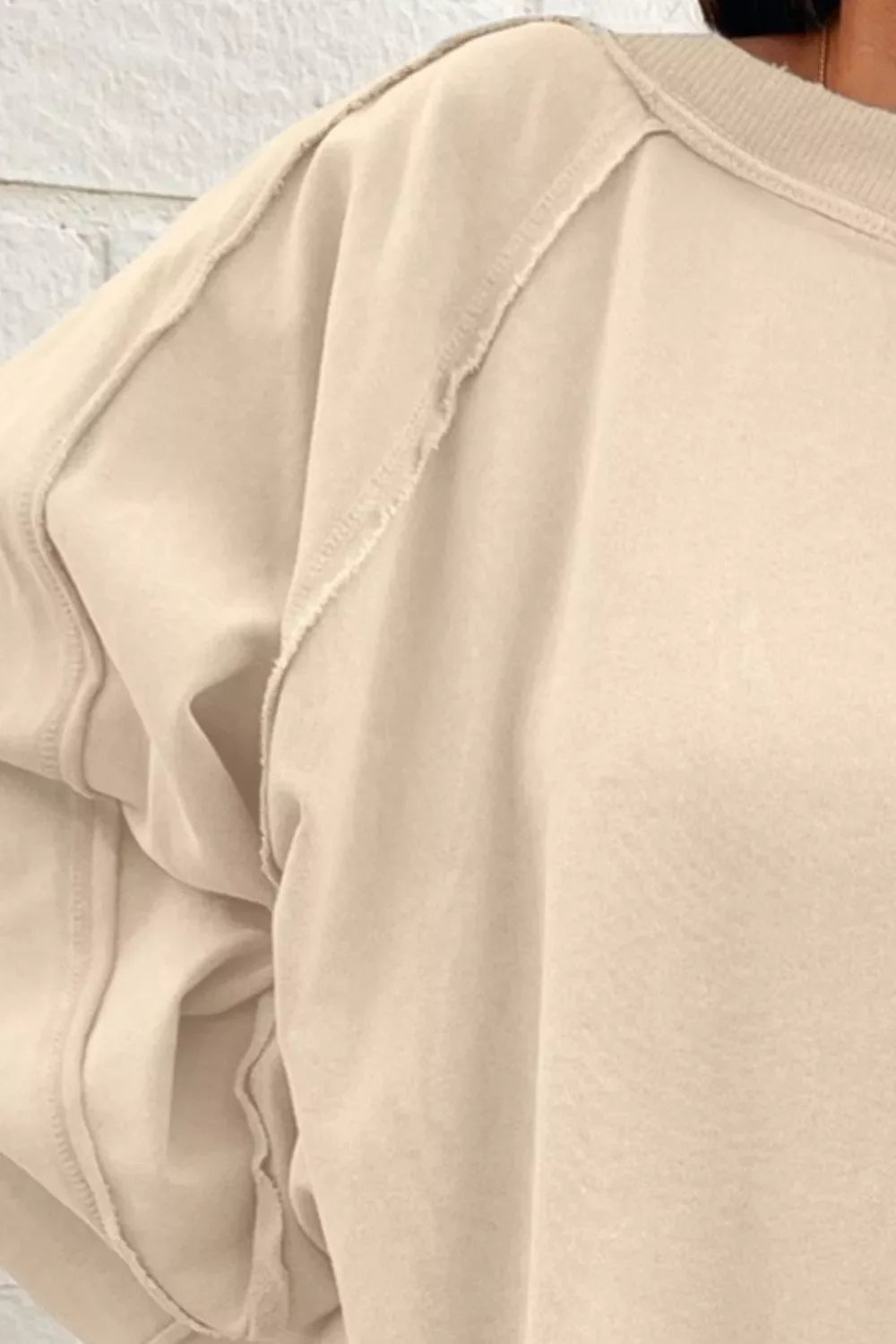 Oversized Cotton Crewneck Sweatshirt | Long Sleeve Beige