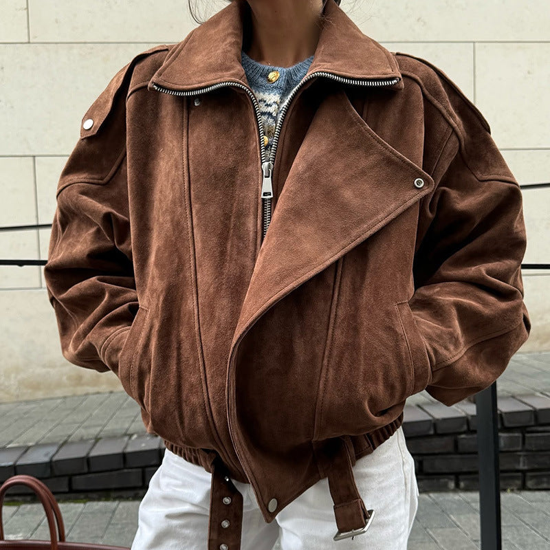 Women's Casual Suede Zip Up Jacket Fall Outerwear - Image 6