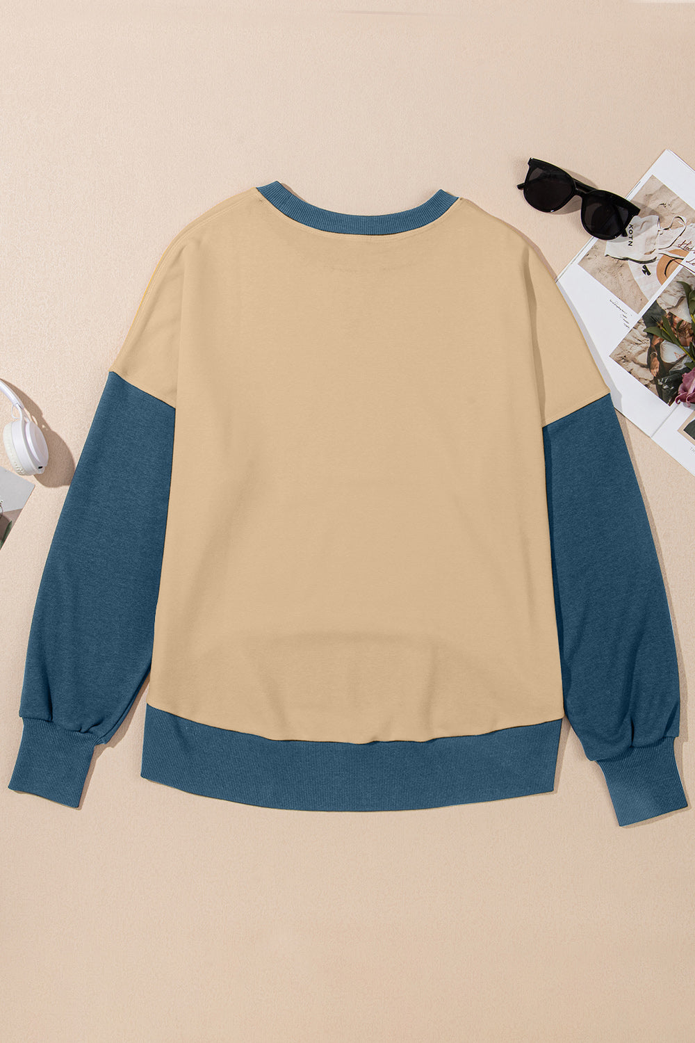 Women's Contrast Crewneck Sweatshirt in Beige and Grey