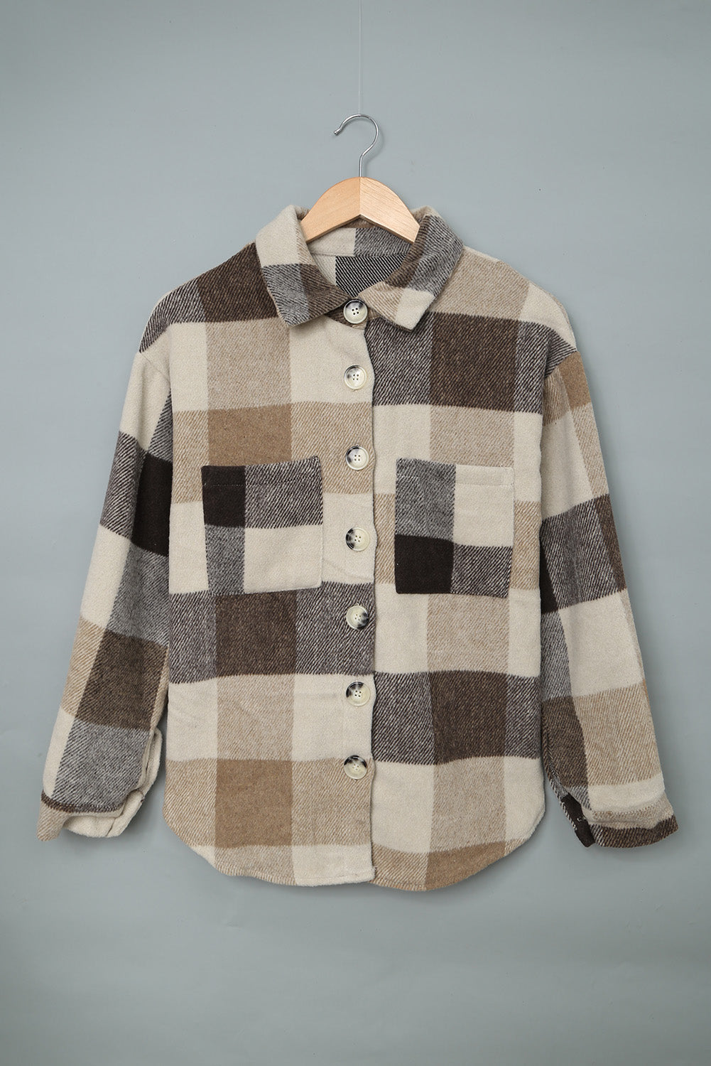 Plaid Button-Up Long Sleeve Pocketed Shacket
