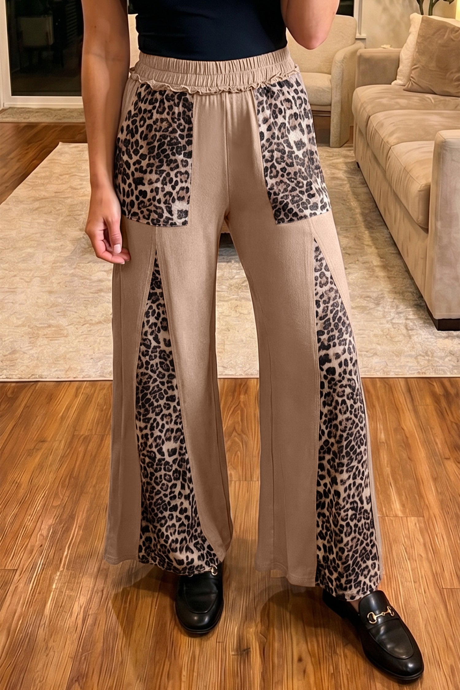 Leopard Patchwork Mineral Wash Wide Leg Pants
