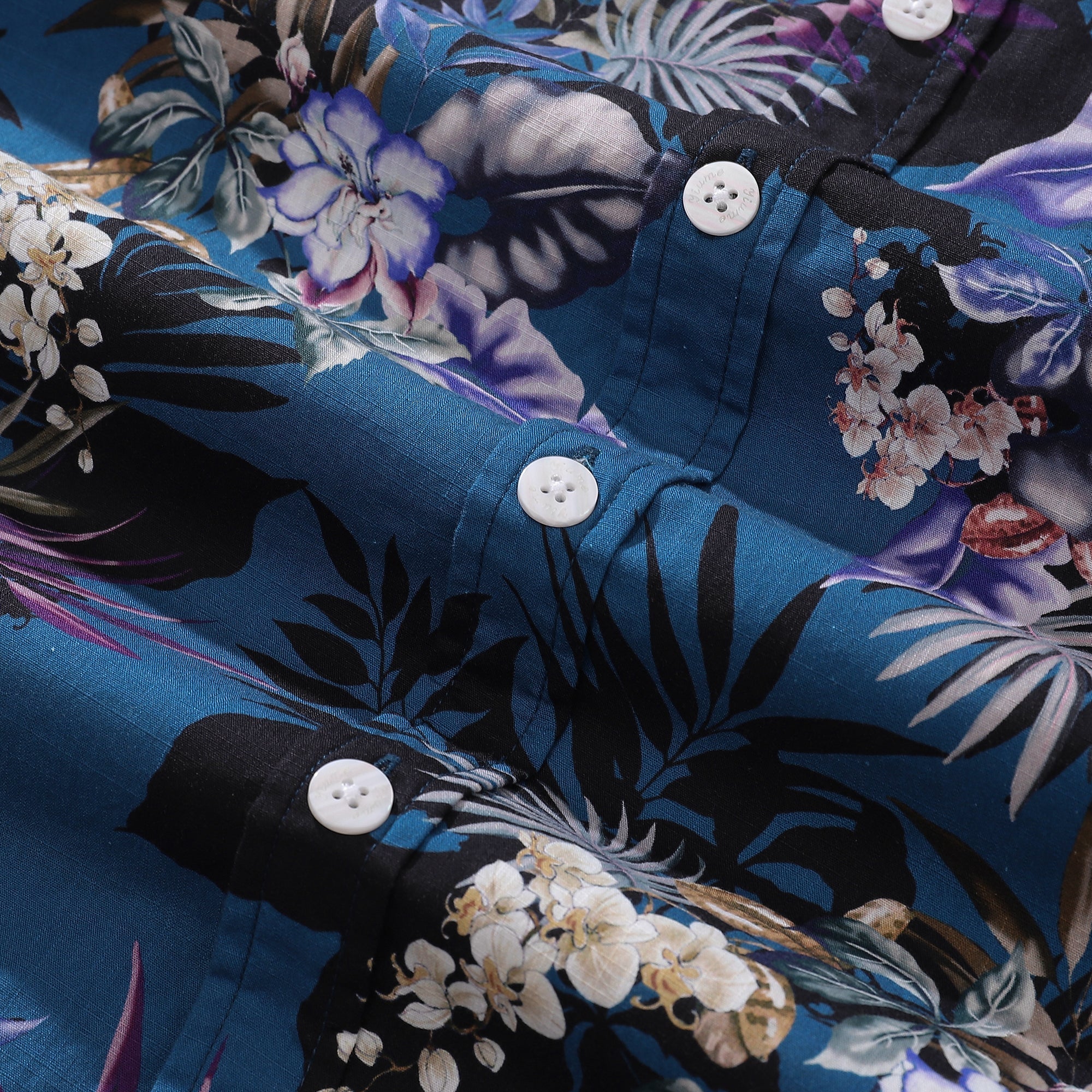 Dark Blue Hand-Painted Orchid Floral Cotton Button-Down Shirt