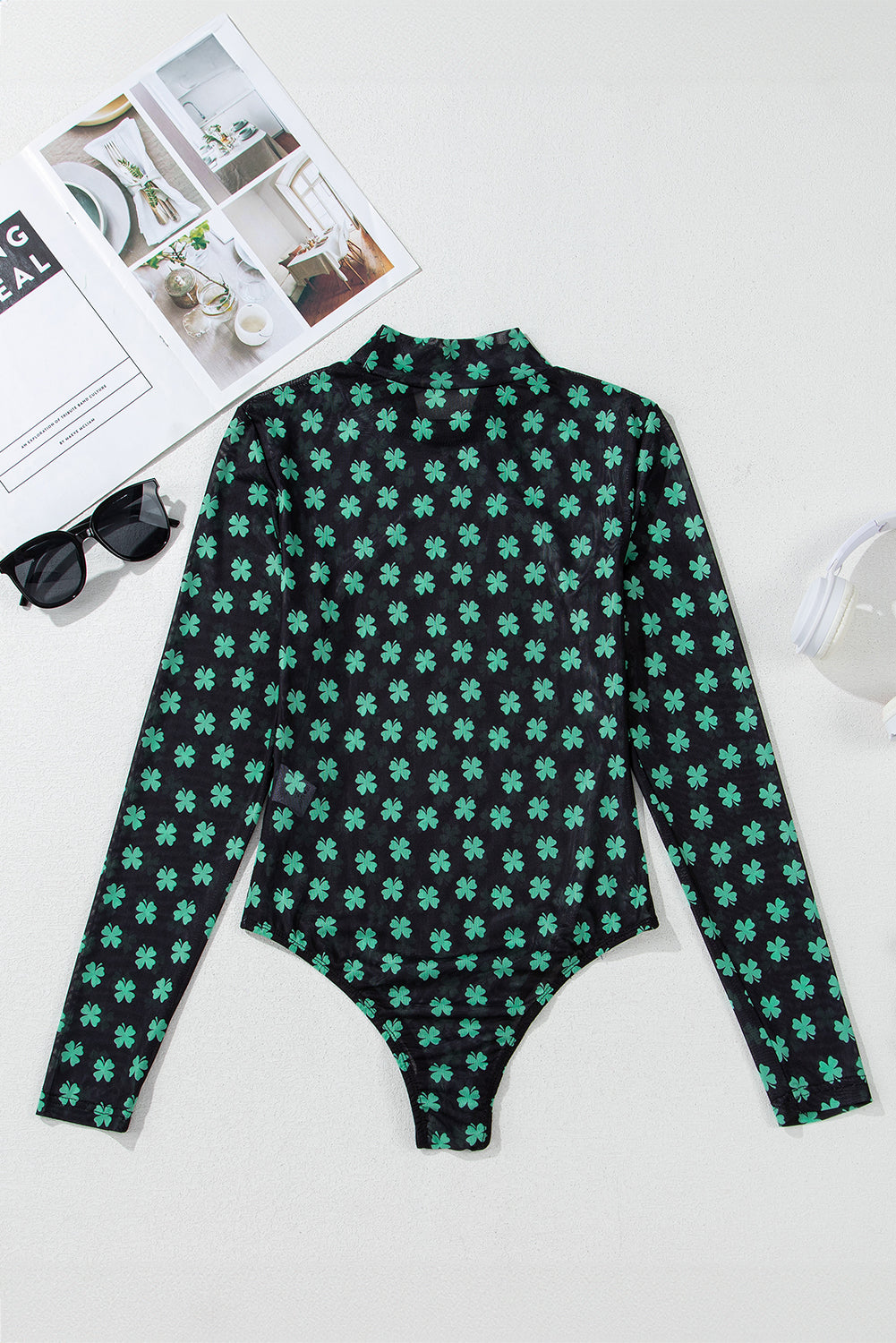 St Patrick Shamrock Mesh Long Sleeve Bodysuit