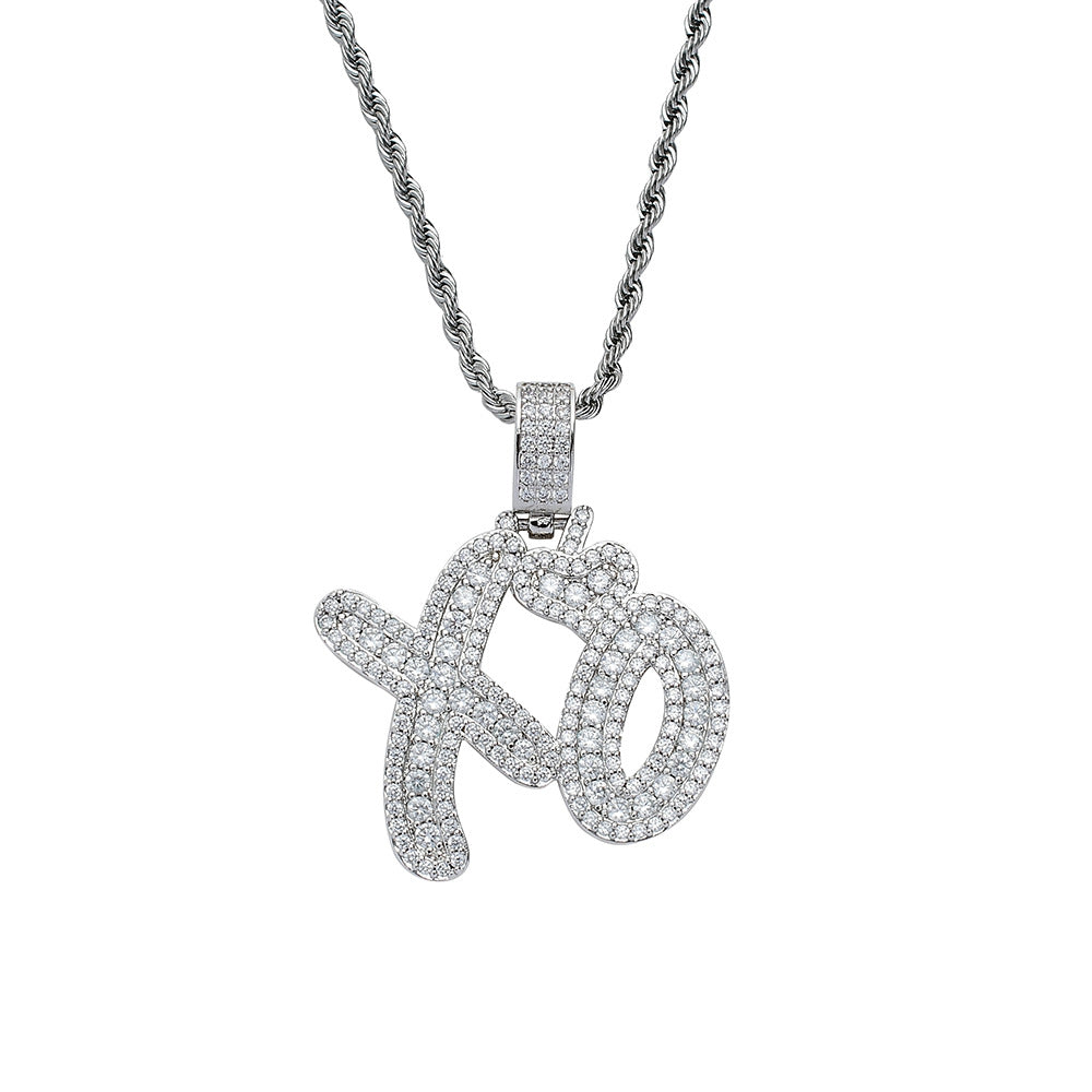 Copper XO Pendant Copper Inlaid Zircon Necklace