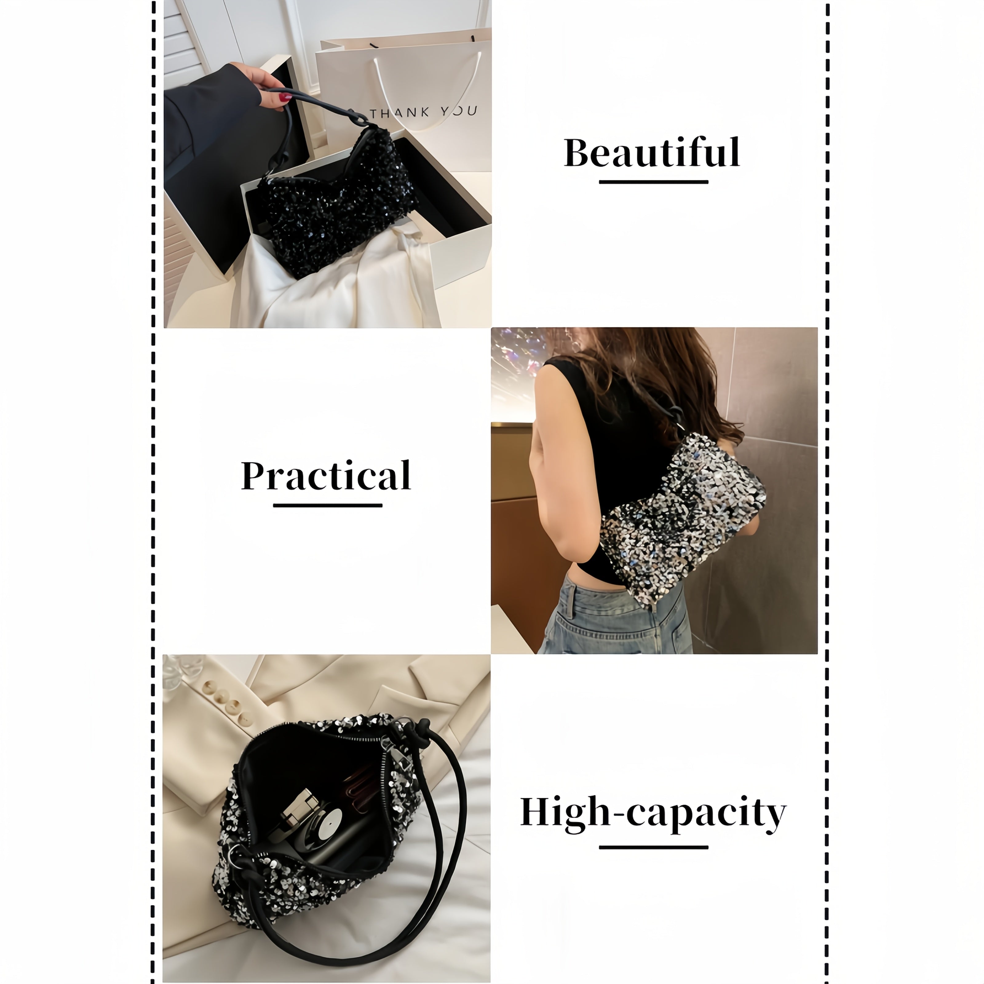 Sequin Shoulder Bag Stylish Spacious  EyeCatching