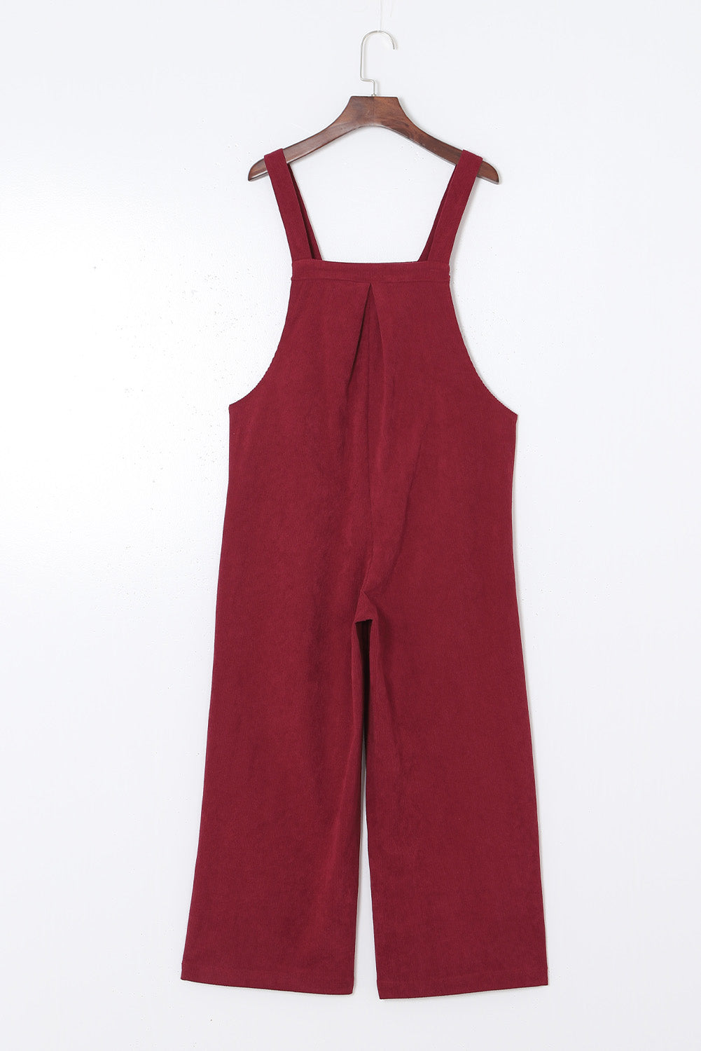 Solid Corduroy Front Bib Pocket Wide Leg Overalls