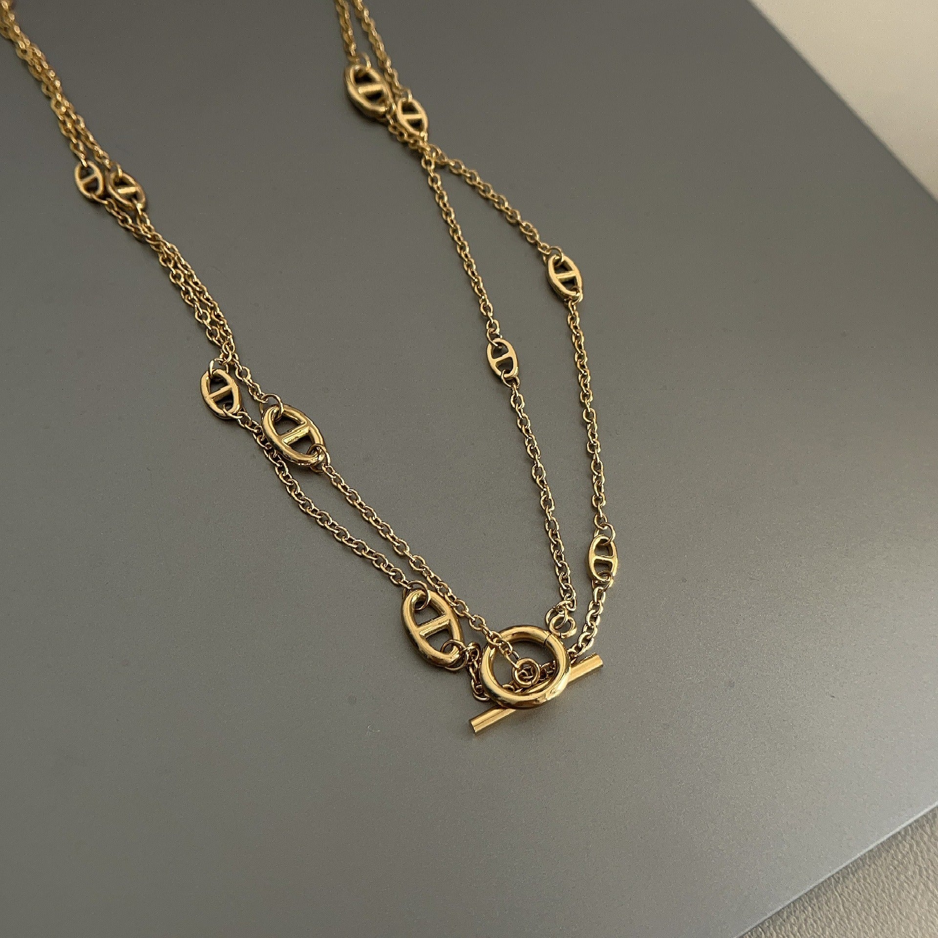 18K Gold Plated Titanium Steel Pig Nose Statement Necklace