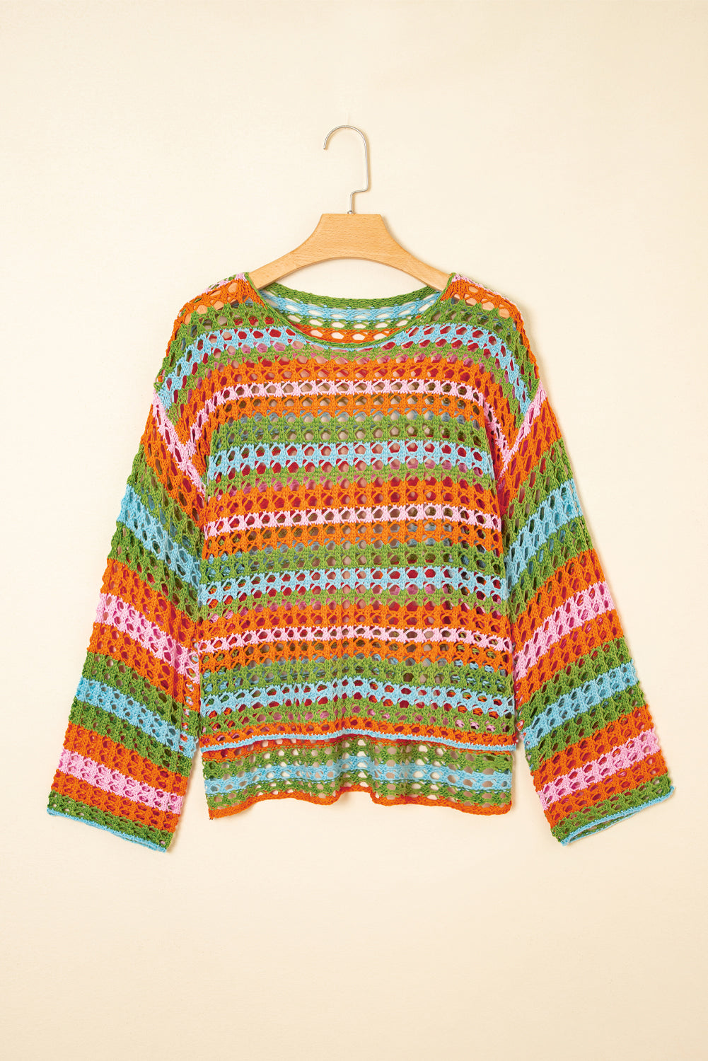 Carrot Multi Stripe Open Knit Sweater Beach Cover Up