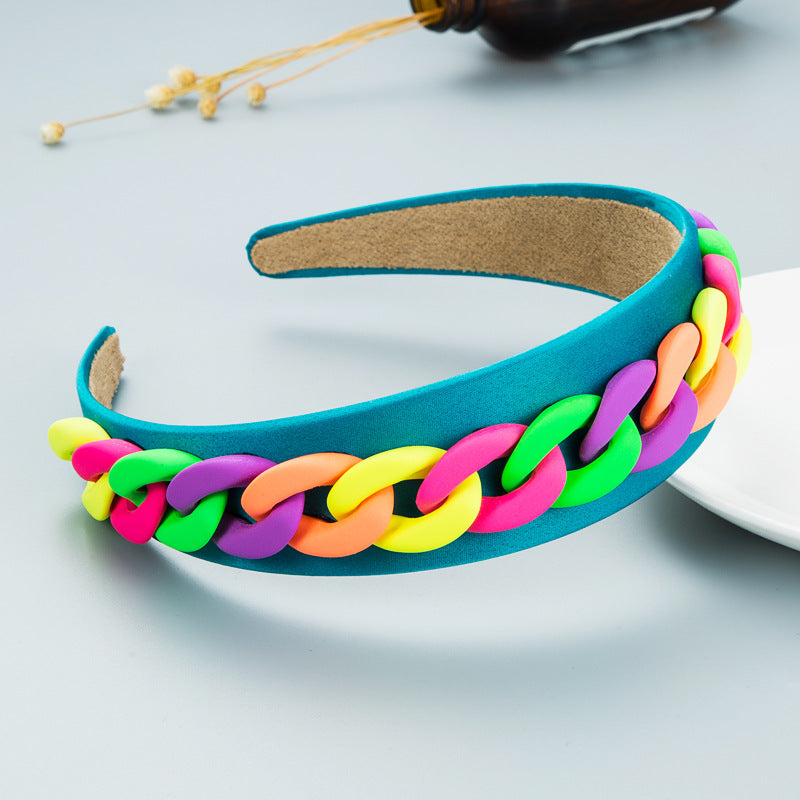 Vibrant Wide Braided Headband with Macaron Color Chain - Image 14