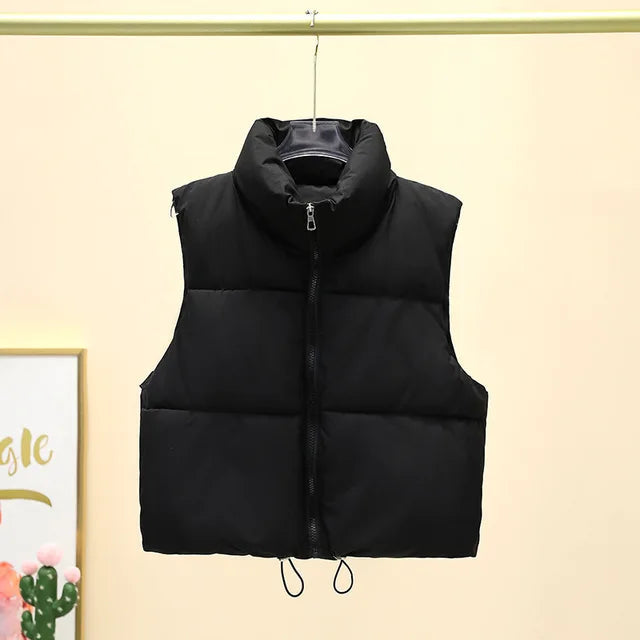 Warm Harajuku Cropped Puffer Vest for Women - Multiple Colors - Image 8