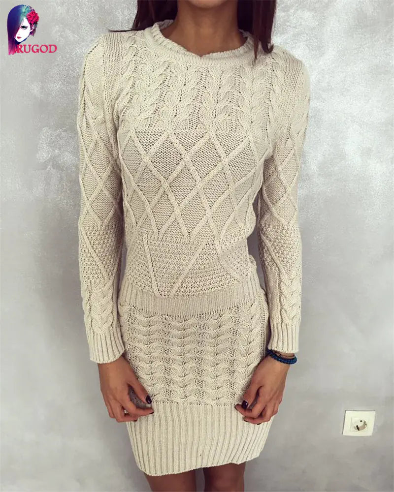 Women's Cable Knit Long Sleeve Sweater Dress with Round Neck - Image 14