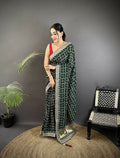 Joban Fashion Dark Green Bandhej Bandhani Vichitra Silk Bandhani Prints Saree