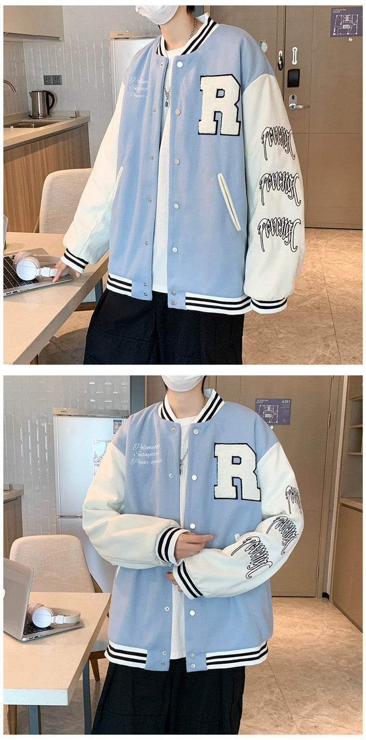 Unisex Baseball Bomber Jacket with Letter Embroidery Streetwear